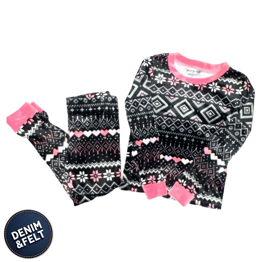 NEW Penelope Mack LTD Girls Black Pink Fair Isle Snowflake Pajama Set‎ 4T